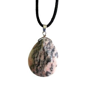 New Rhodonite Stone Teardrop Pendant Necklace 18" to 20" Black Suede Cord